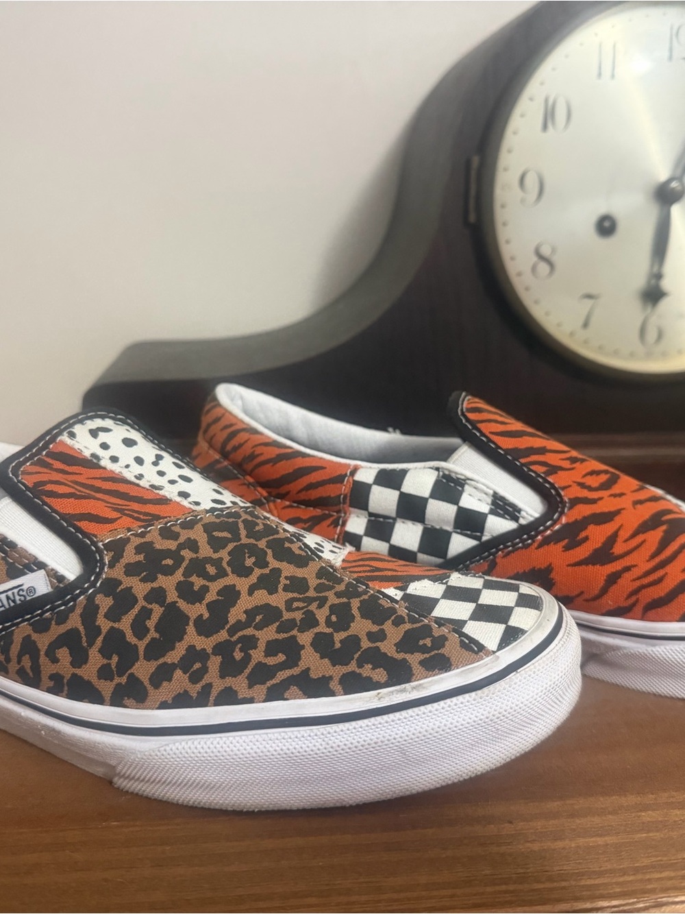 Vans woman’s 8 Slip-On Mixed Animal Print Sneakers - Brown/Orange/Black